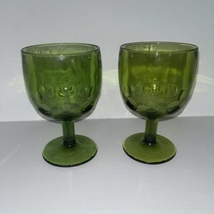 Bartlett Collins Thumbprint Coin Dot Goblet set of 2 Vintage large Green